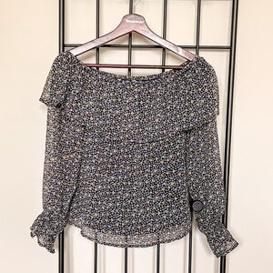 A&F Navy Floral Off the Shoulder Top Sz XS